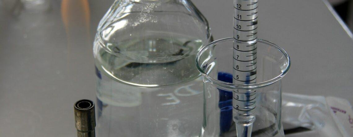 Laboratory glassware during a scientific experiment